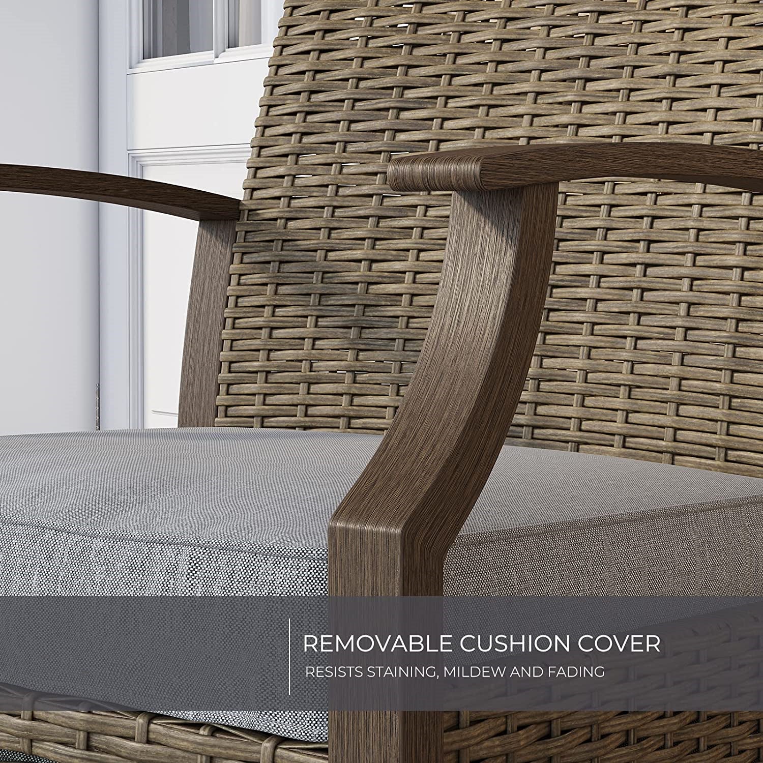 Mydepot SR Outdoor Patio Chairs Set of 2 with Ottoman and Coffee Table 5 Piece Outdoor Patio Furniture Set for Porch,Balcony,Backyard,Poolside