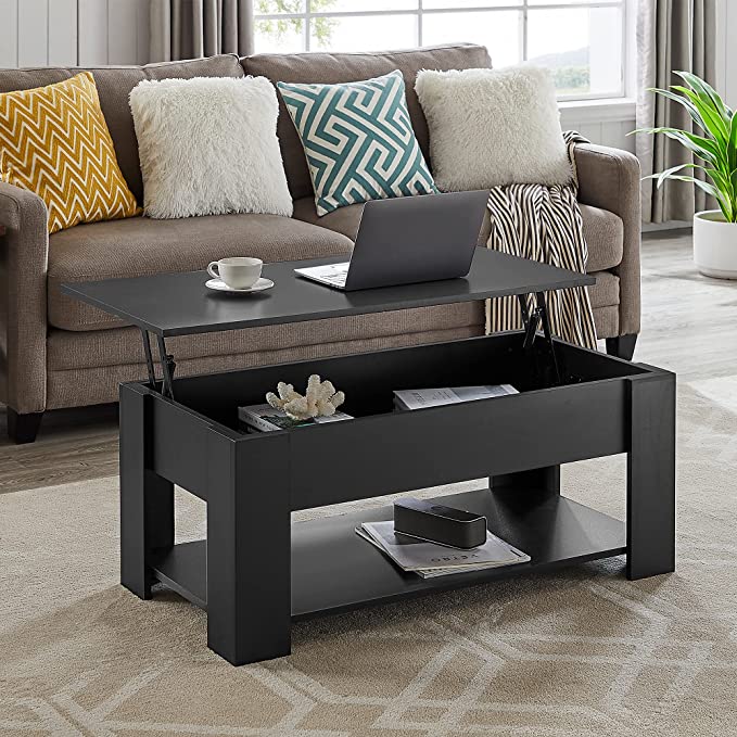 Lift Top Coffee Table with Storage Compartment, Black